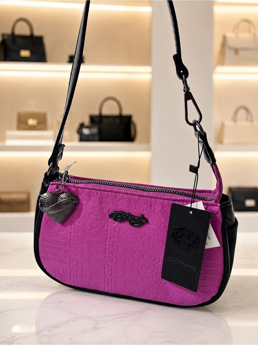 Ed Hardy Pink Graphic Shoulder Bag Y2K Style